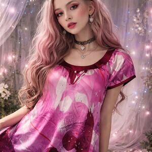 Vertigo Paris Y2K Satin Babydoll Mini Dress XS Fairy Grunge Abstract Retro Bow